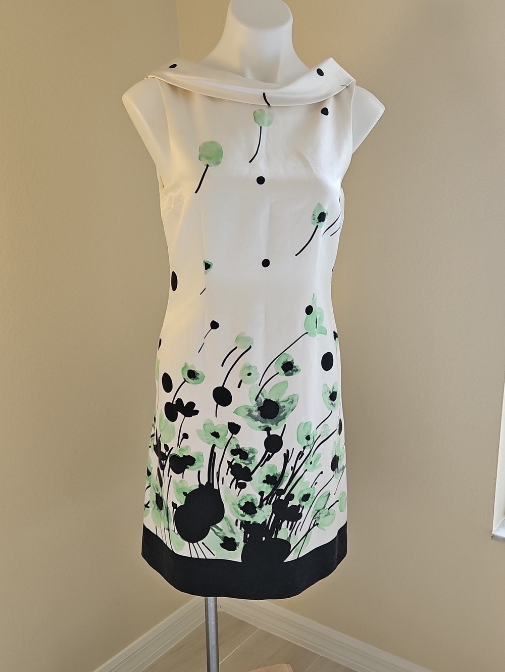 Teri Jon Silk Dress with Black and Green Print